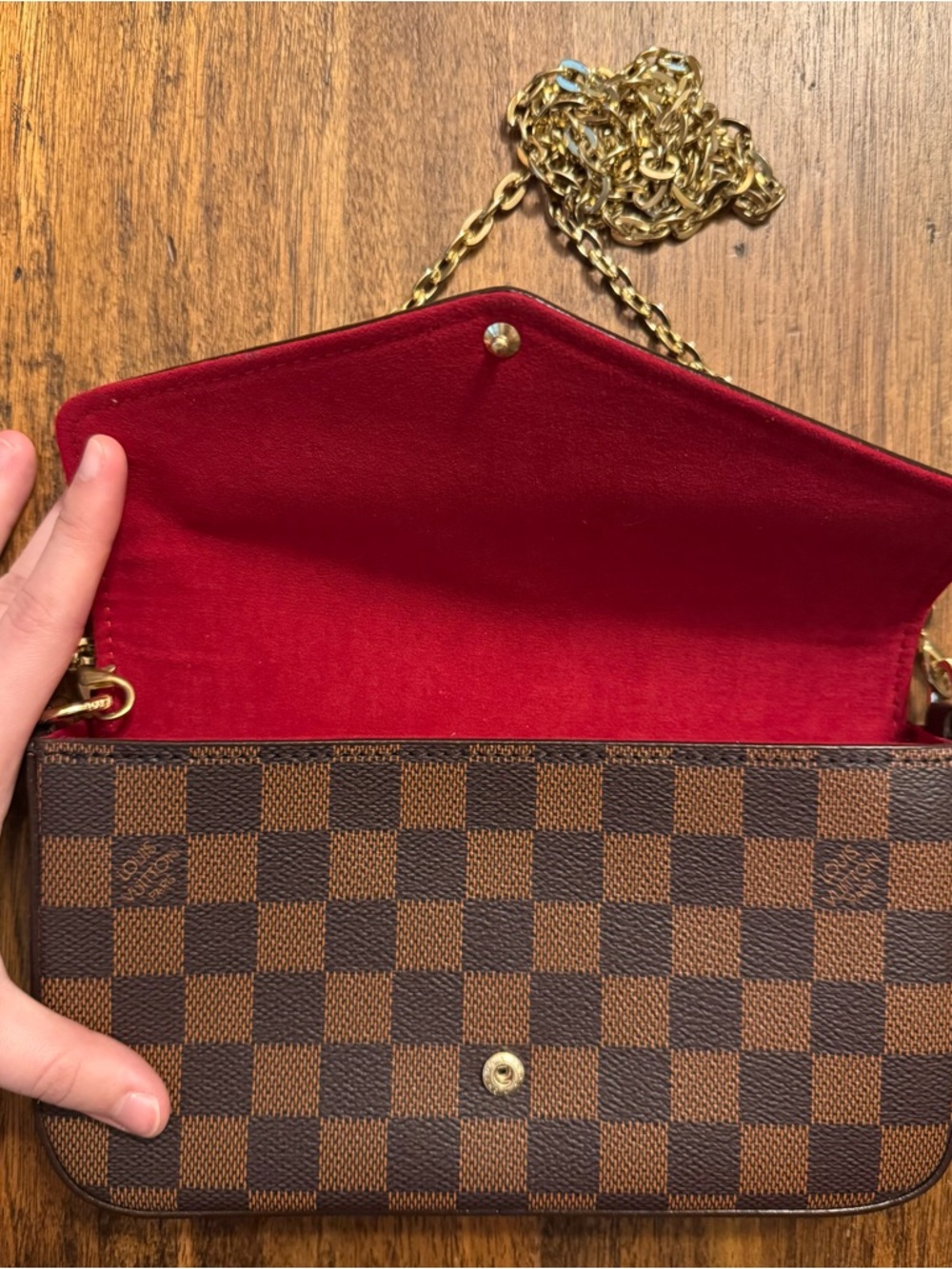 Designer-Inspired Brown Checkered Crossbody with Red Interior